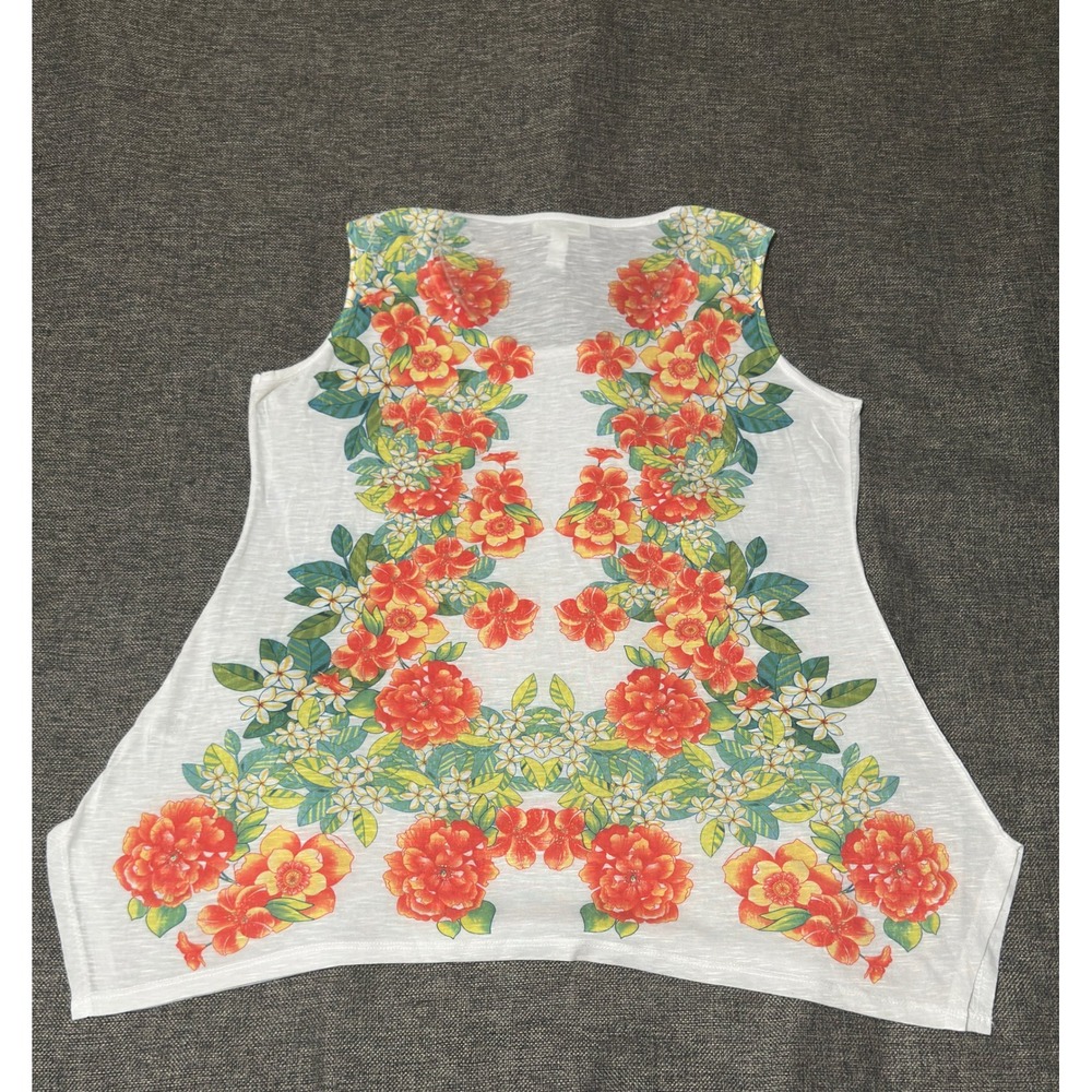 Dressbarn Women's XL Tank Top Floral Print White Sleeveless Casual - Picture 5 of 5